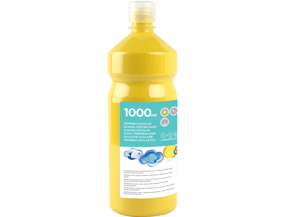 Gouache scolaire liderpapel liquide lavable fermeture sécurité brillante coloris jaune flacon 1000ml