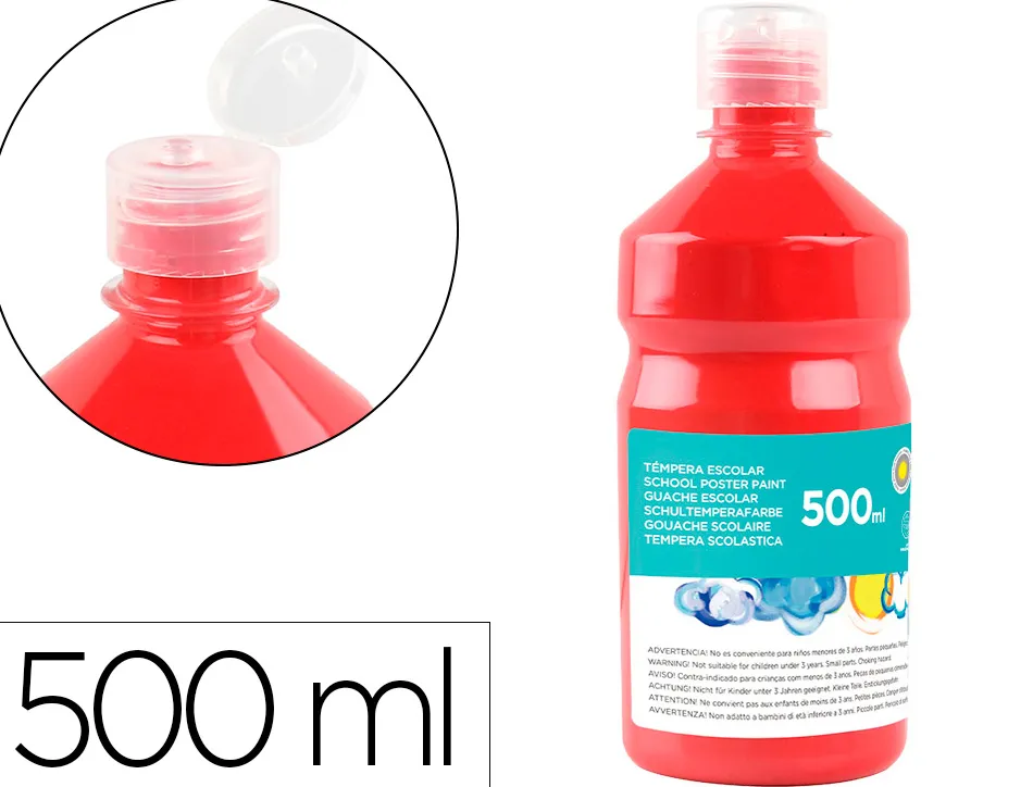 Gouache scolaire liderpapel liquide lavable fermeture sécurité brillante coloris rouge flacon 500ml