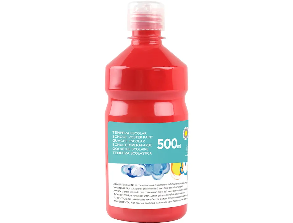 Gouache scolaire liderpapel liquide lavable fermeture sécurité brillante coloris rouge flacon 500ml