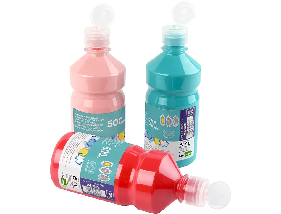Gouache scolaire liderpapel liquide lavable fermeture sécurité brillante coloris rouge flacon 500ml