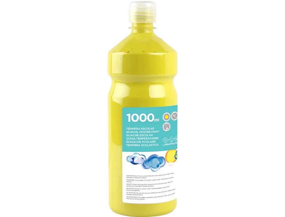 Gouache scolaire liderpapel liquide lavable fermeture sécurité brillante coloris jaune citron flacon 1000ml