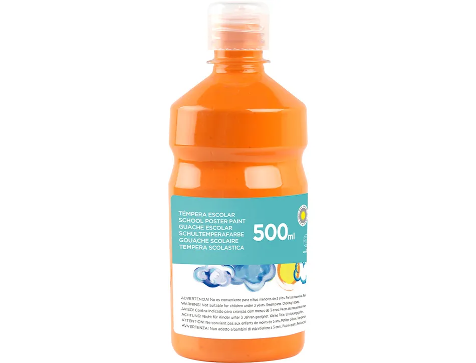 Gouache scolaire liderpapel liquide lavable fermeture sécurité brillante coloris orange 500ml