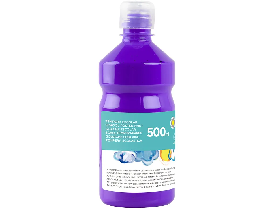 Gouache scolaire liderpapel liquide lavable fermeture sécurité brillante coloris violet flacon 500ml