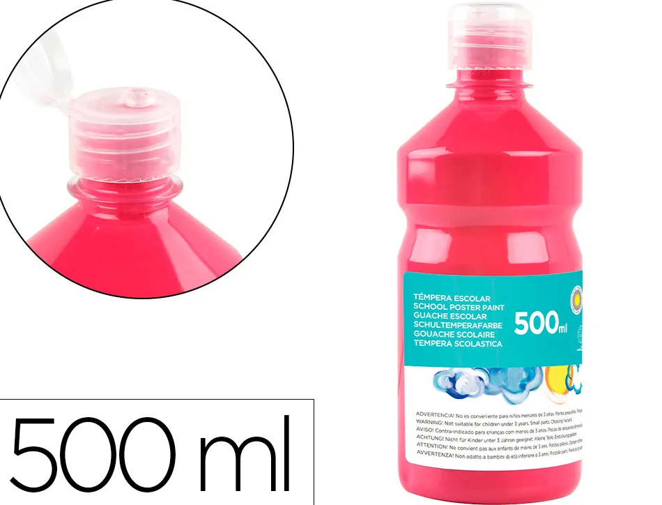 Gouache scolaire liderpapel liquide lavable fermeture sécurité brillante coloris fuschsia flacon 500ml