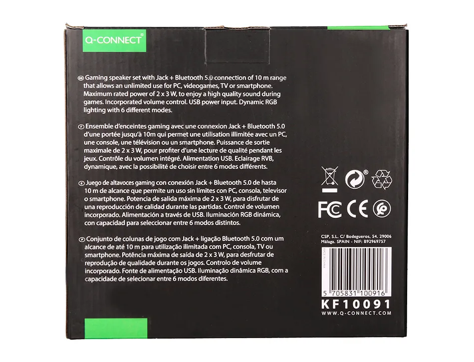 Haut-parleurs q-connect gaming bluetooth lumiere rvb puissance maximale 2x3w controle du volume coloris