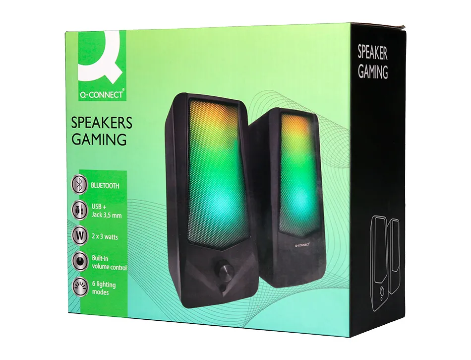 Haut-parleurs q-connect gaming bluetooth lumiere rvb puissance maximale 2x3w controle du volume coloris