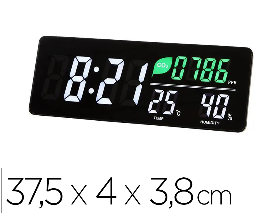 Horloge led murale ou a poser avec capteur co2, temperature et humidite 37,5x4x3,8c,