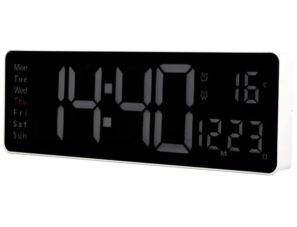 Horloge murale et de bureau q-connect num rique avec temperature et telecommande dimensions 387x33x130mm