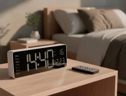 Horloge murale et de bureau q-connect num rique avec temperature et telecommande dimensions 387x33x130mm