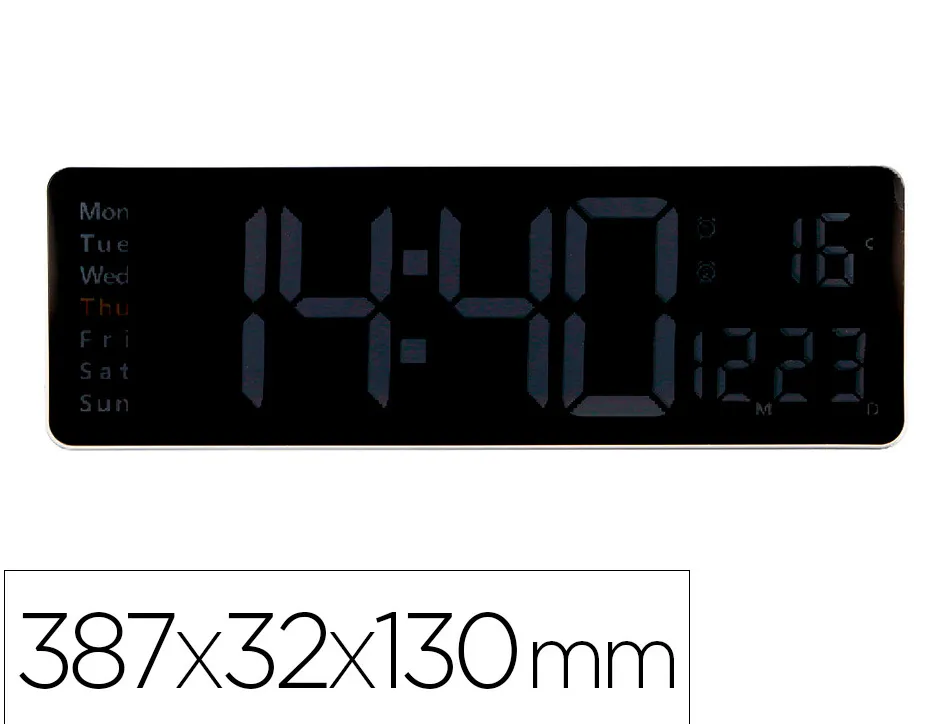 Horloge murale et de bureau q-connect num rique avec temperature et telecommande dimensions 387x33x130mm