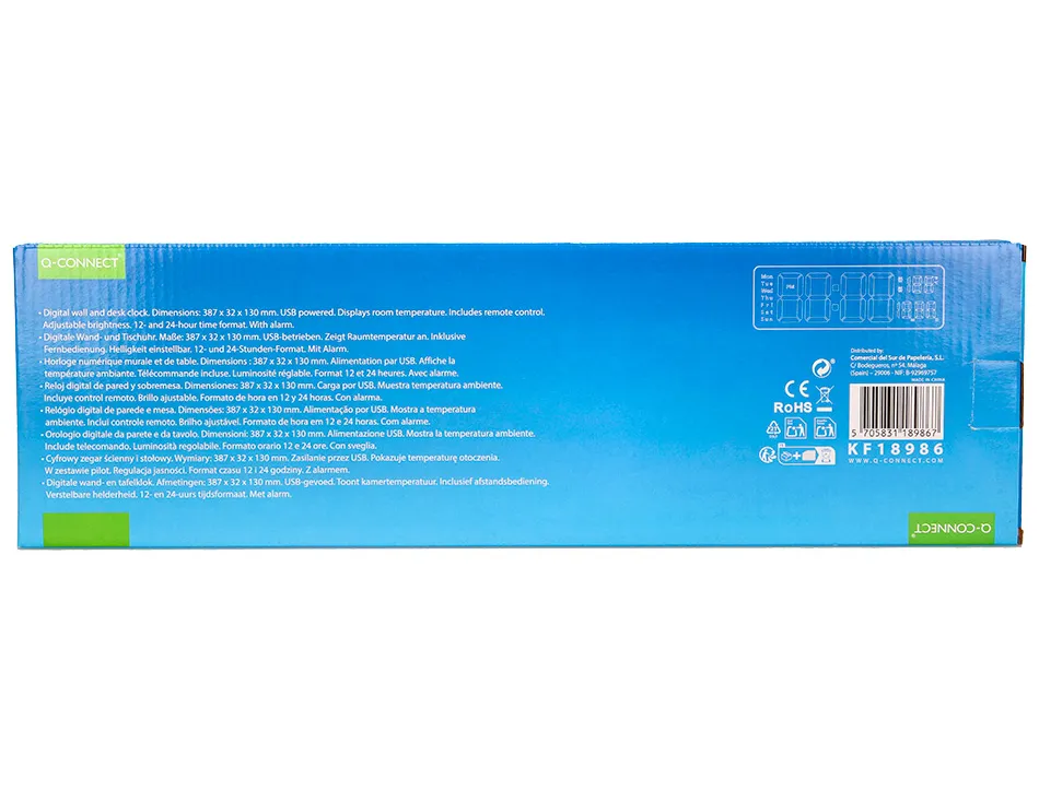 Horloge murale et de bureau q-connect num rique avec temperature et telecommande dimensions 387x33x130mm