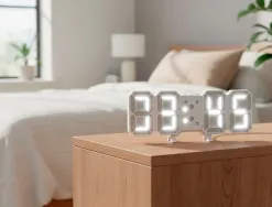 Horloge murale q-connect numerique avec temperature 3 alarmes et controle sonore dimensions 220x40x87mm