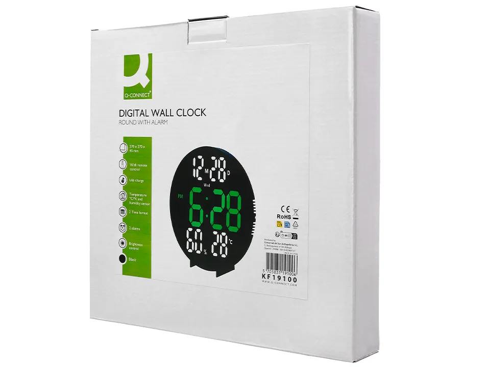 Horloge murale q-connect num rique avec alarme ronde diametre 27cm