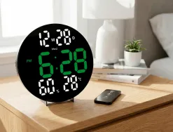 Horloge murale q-connect num rique avec alarme ronde diametre 27cm