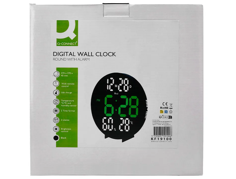 Horloge murale q-connect num rique avec alarme ronde diametre 27cm