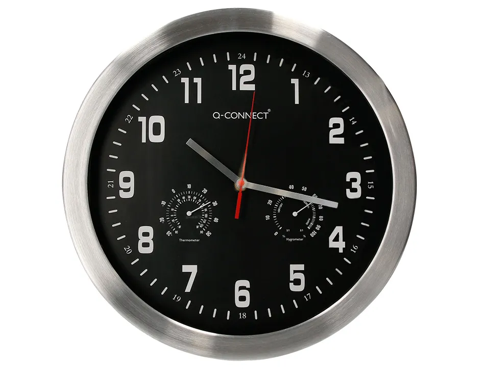 Horloge q-connect murale metallique mouvement silencieux diametre 35 cm coloris noir