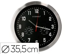 Horloge q-connect murale metallique mouvement silencieux diametre 35 cm coloris noir