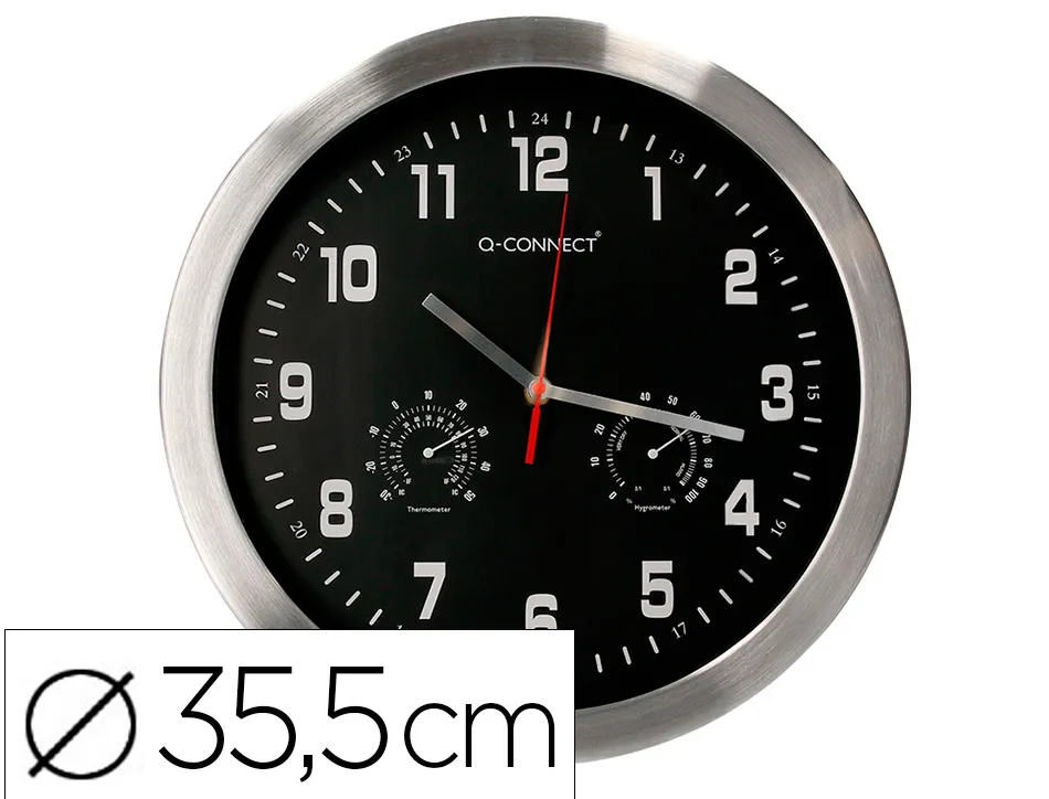 Horloge q-connect murale metallique mouvement silencieux diametre 35 cm coloris noir