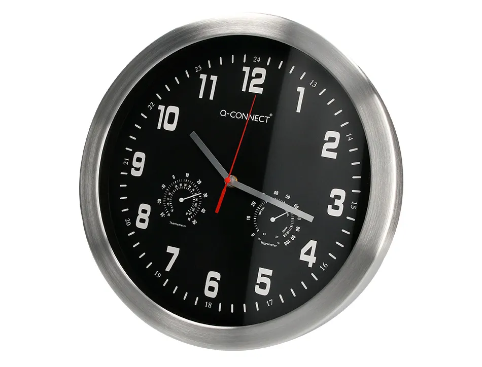 Horloge q-connect murale metallique mouvement silencieux diametre 35 cm coloris noir