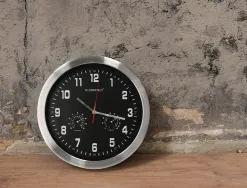 Horloge q-connect murale metallique mouvement silencieux diametre 35 cm coloris noir