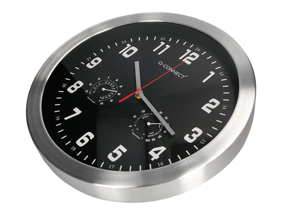 Horloge q-connect murale metallique mouvement silencieux diametre 35 cm coloris noir