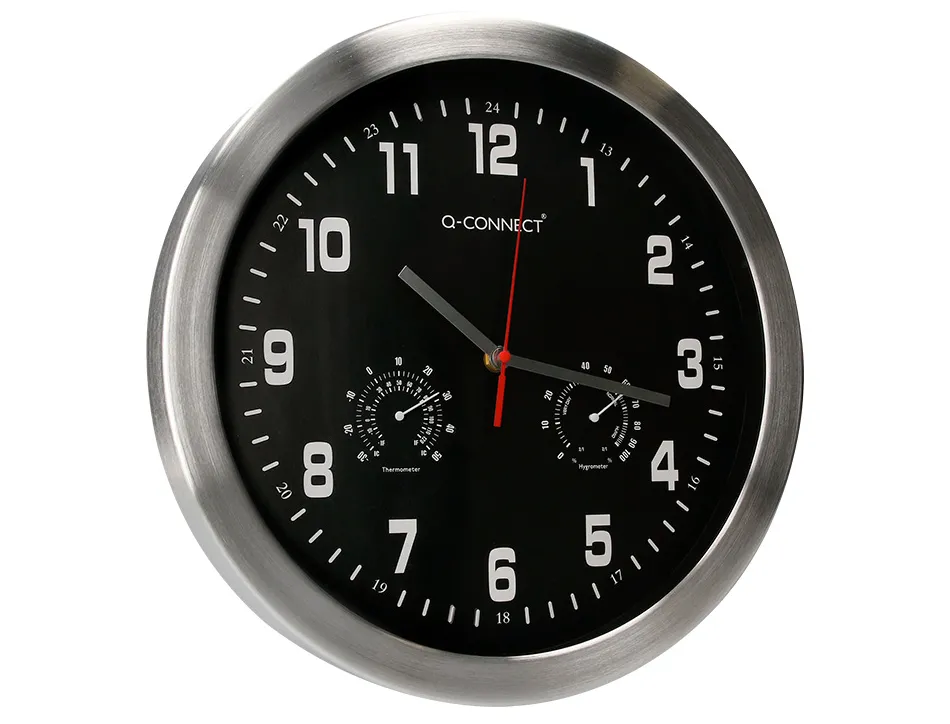 Horloge q-connect murale metallique mouvement silencieux diametre 35 cm coloris noir