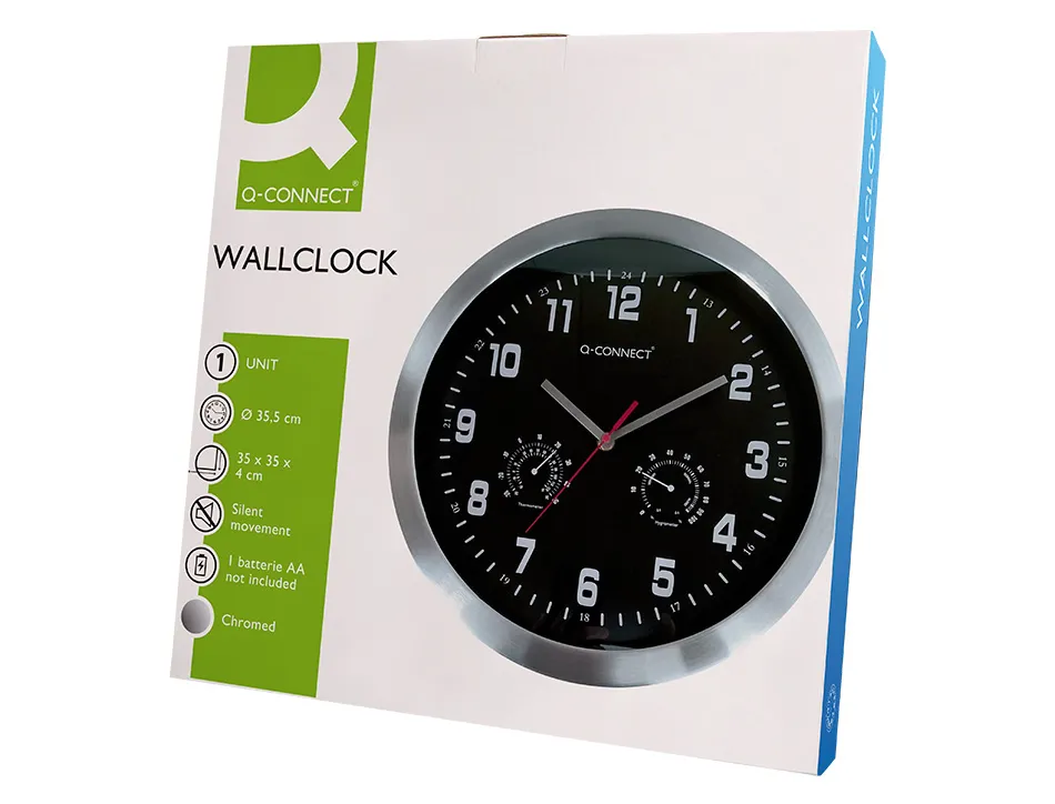 Horloge q-connect murale metallique mouvement silencieux diametre 35 cm coloris noir