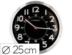 Horloge q-connect murale metallique mouvement silencieux diametre 25 cm coloris chrome