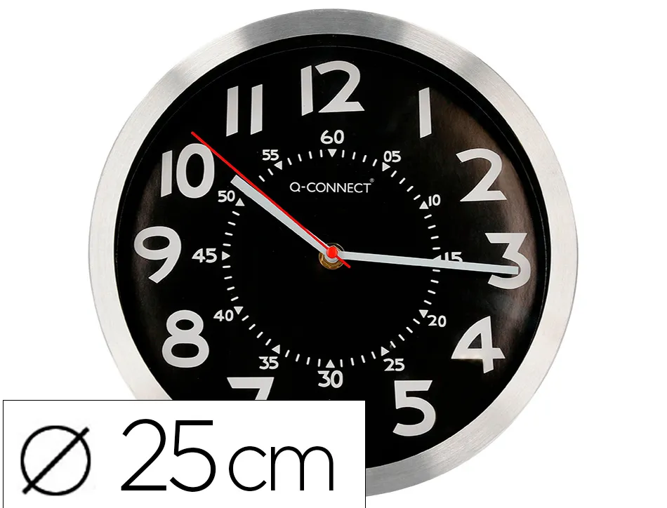 Horloge q-connect murale metallique mouvement silencieux diametre 25 cm coloris chrome