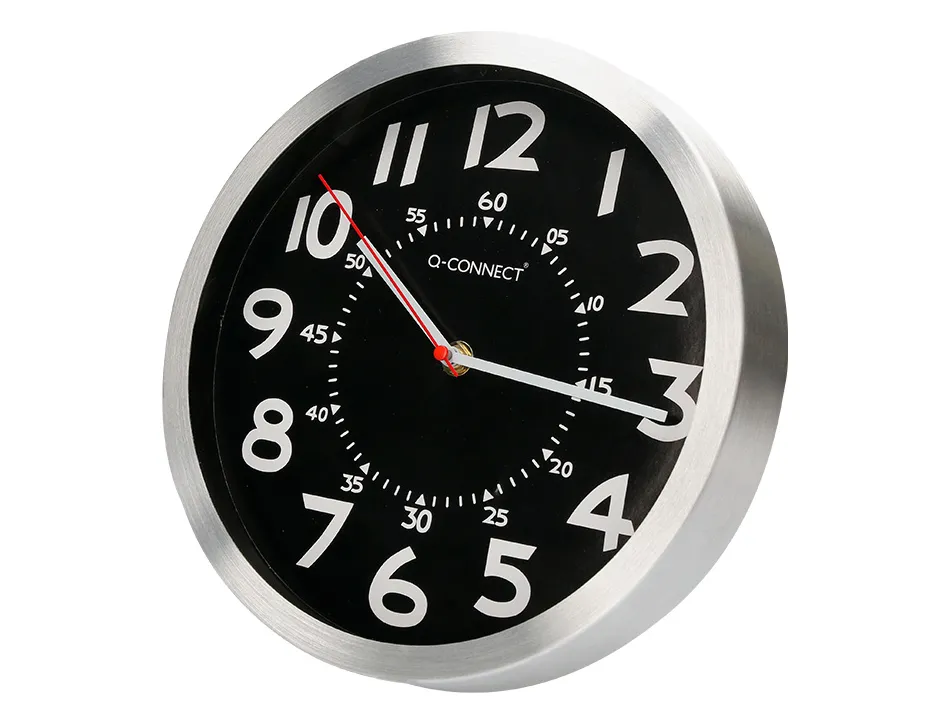 Horloge q-connect murale metallique mouvement silencieux diametre 25 cm coloris chrome