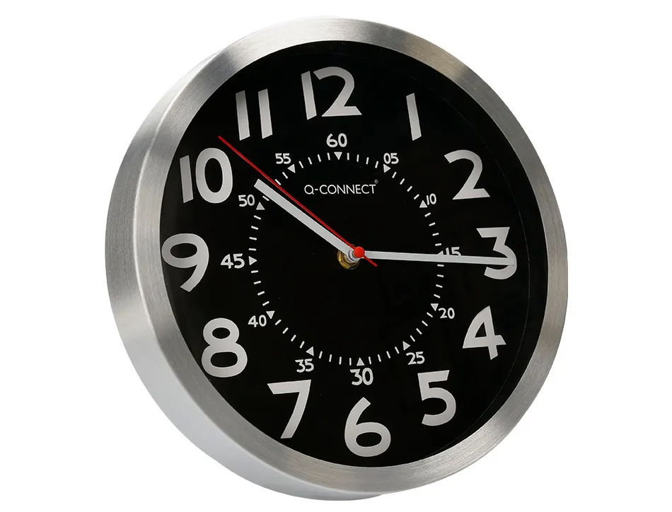 Horloge q-connect murale metallique mouvement silencieux diametre 25 cm coloris chrome