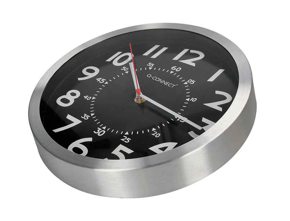 Horloge q-connect murale metallique mouvement silencieux diametre 25 cm coloris chrome