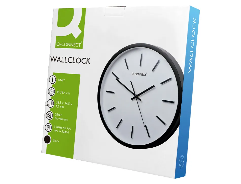 Horloge q-connect murale plastique diametre 34,4cm silencieux coloris noir