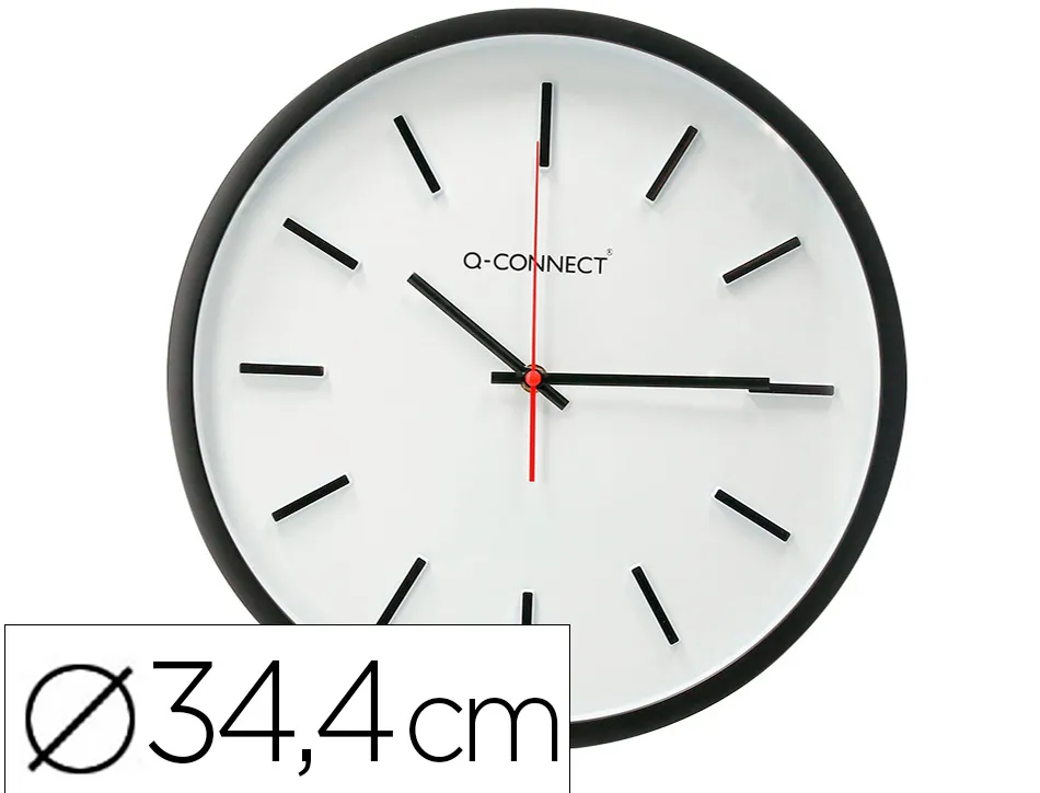 Horloge q-connect murale plastique diametre 34,4cm silencieux coloris noir