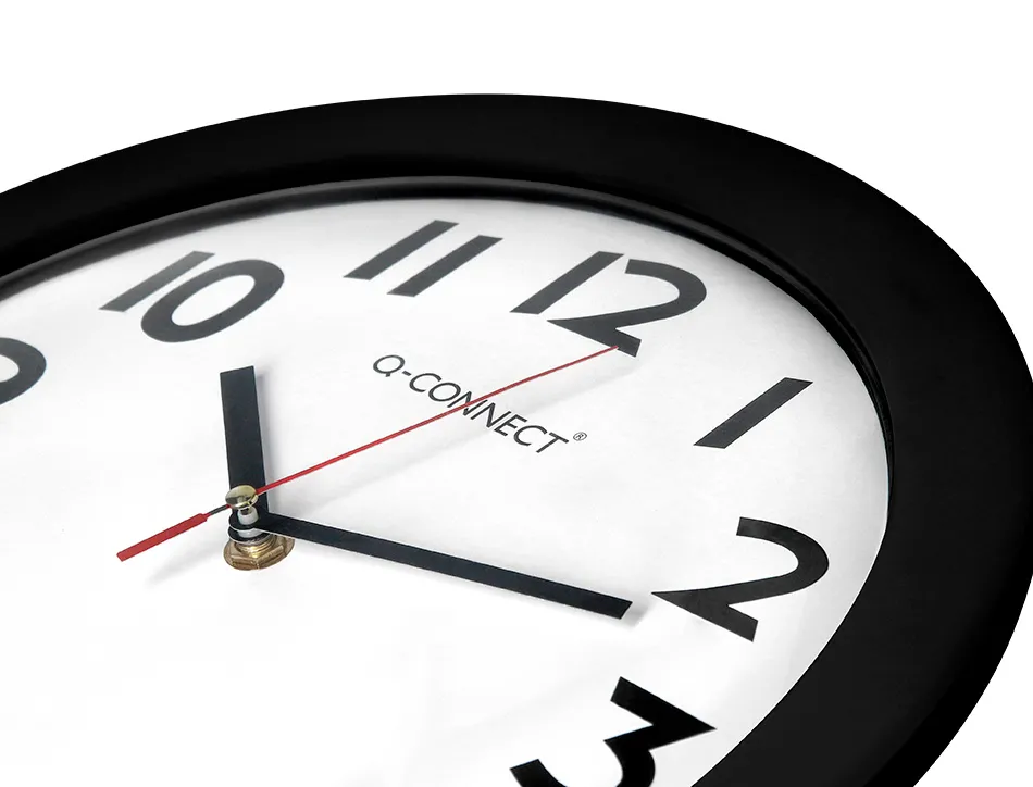 Horloge q-connect murale plastique design actuel numéros noirs fond blanc 1 pile aa non fournie diamètre 30cm noir