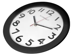 Horloge q-connect murale plastique design actuel numéros noirs fond blanc 1 pile aa non fournie diamètre 30cm noir