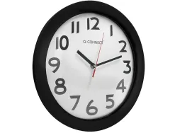 Horloge q-connect murale plastique design actuel numéros noirs fond blanc 1 pile aa non fournie diamètre 30cm noir