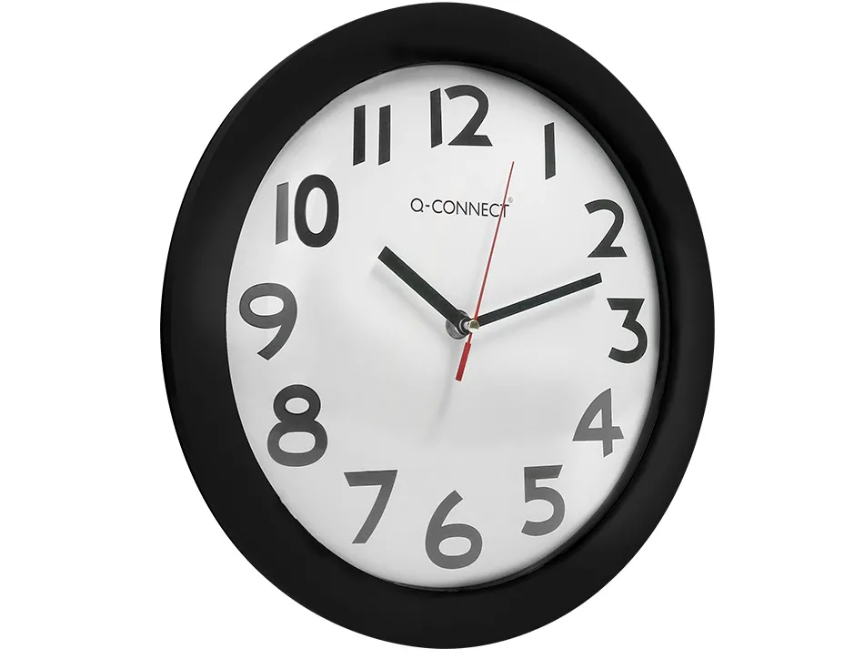 Horloge q-connect murale plastique design actuel numéros noirs fond blanc 1 pile aa non fournie diamètre 30cm noir
