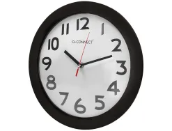 Horloge q-connect murale plastique design actuel numéros noirs fond blanc 1 pile aa non fournie diamètre 30cm noir