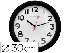 Horloge q-connect murale plastique design actuel numéros noirs fond blanc 1 pile aa non fournie diamètre 30cm noir