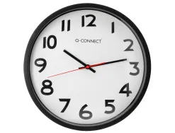 Horloge q-connect murale plastique design actuel numéros noirs fond blanc 1 pile aa non fournie diamètre 34cm noir