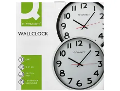 Horloge q-connect murale plastique design actuel numéros noirs fond blanc 1 pile aa non fournie diamètre 34cm noir