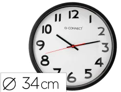 Horloge q-connect murale plastique design actuel numéros noirs fond blanc 1 pile aa non fournie diamètre 34cm noir