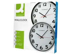 Horloge q-connect murale plastique design actuel numéros noirs fond blanc 1 pile aa non fournie diamètre 34cm noir
