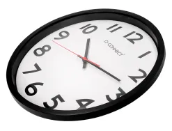 Horloge q-connect murale plastique design actuel numéros noirs fond blanc 1 pile aa non fournie diamètre 34cm noir