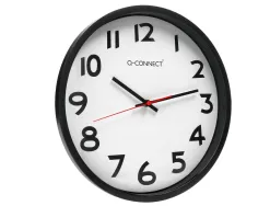 Horloge q-connect murale plastique design actuel numéros noirs fond blanc 1 pile aa non fournie diamètre 34cm noir