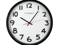 Horloge q-connect murale plastique design actuel numéros noirs fond blanc 1 pile aa non fournie diamètre 34cm noir