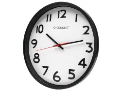 Horloge q-connect murale plastique design actuel numéros noirs fond blanc 1 pile aa non fournie diamètre 34cm noir