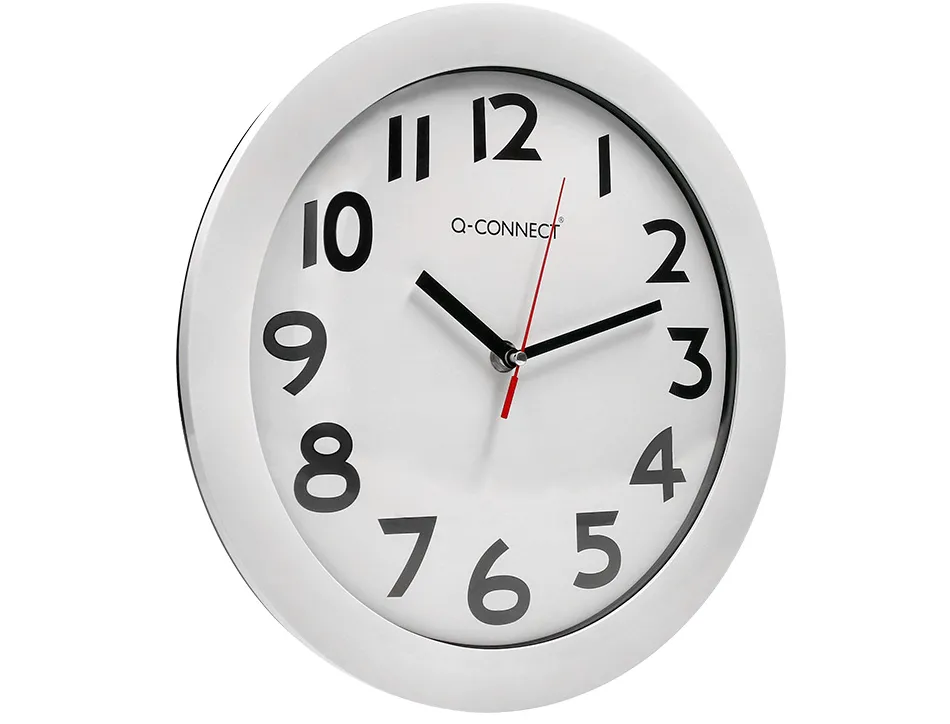 Horloge q-connect murale plastique design actuel numéros noirs fond blanc 1 pile aa non fournie diamètre 30cm blanc