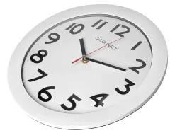 Horloge q-connect murale plastique design actuel numéros noirs fond blanc 1 pile aa non fournie diamètre 30cm blanc